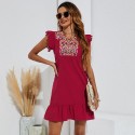 Summer Embroidered Sleeveless Casual Dress in Red - LMT105-R-N