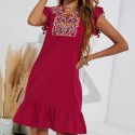 Summer Embroidered Sleeveless Casual Dress in Red - LMT105-R-N