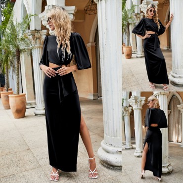 Irregular Ruched Party Dress in Black
