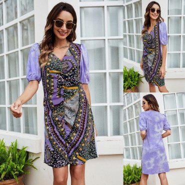 Summer Sexy V Neck Dress in Purple
