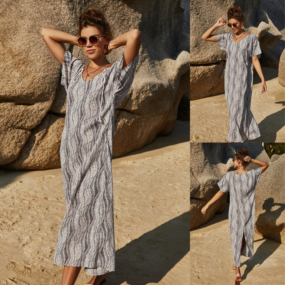 Summer Loose Casual Dress in Apricot Gray - LMT073-BG-N