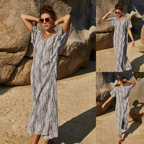 Summer Loose Casual Dress in Apricot Gray