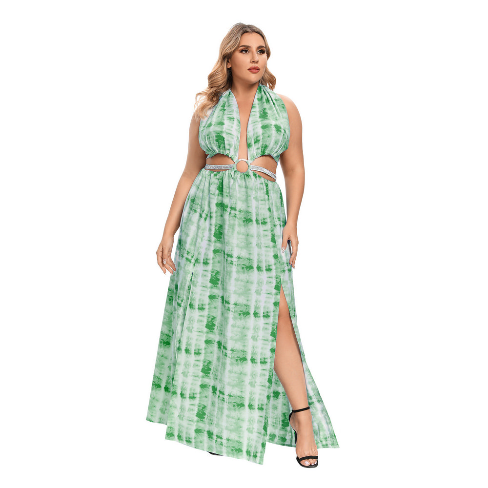 Summer Sexy Plus Size Backless Dress in Green - LMT077-G-O
