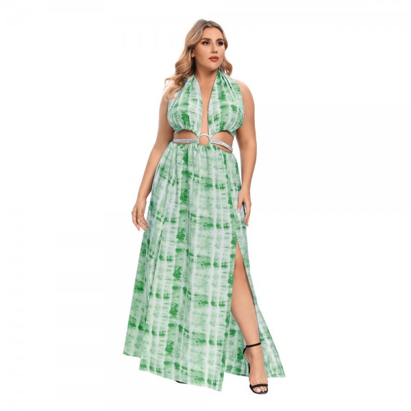 Summer Sexy Plus Size Backless Dress in Green