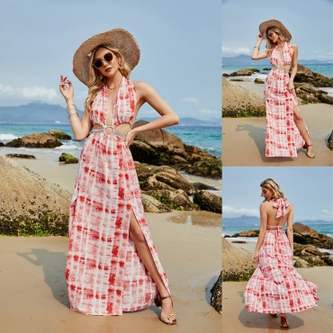 Summer Sexy Slit Backless Dress in Red