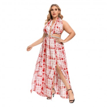 Summer Sexy Plus Size Backless Dress in Red