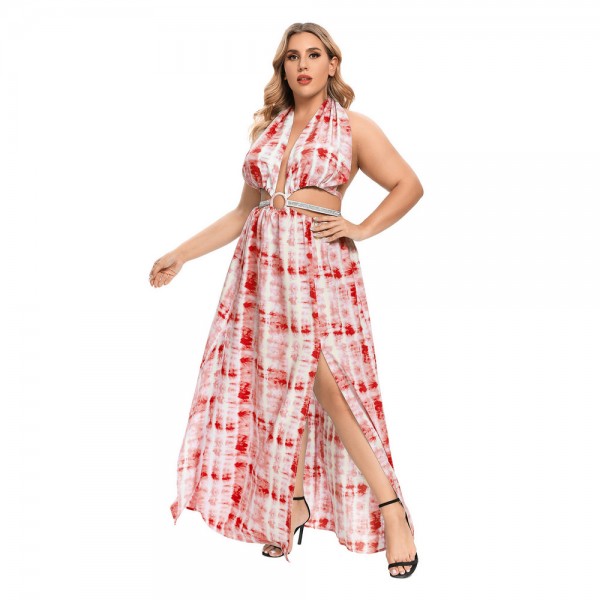 Summer Sexy Plus Size Backless Dress in Red