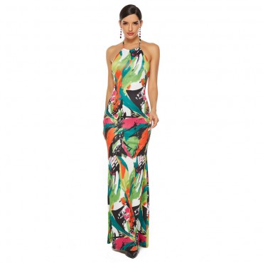 Multicolored Backless Party Long Dress