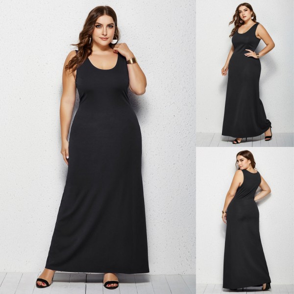 Summer Sleeveless Plus Size Long Dress in Black