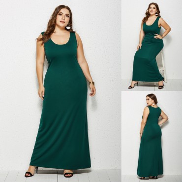 Summer Sleeveless Plus Size Long Dress in Green