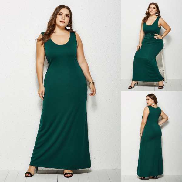 Summer Sleeveless Plus Size Long Dress in Green