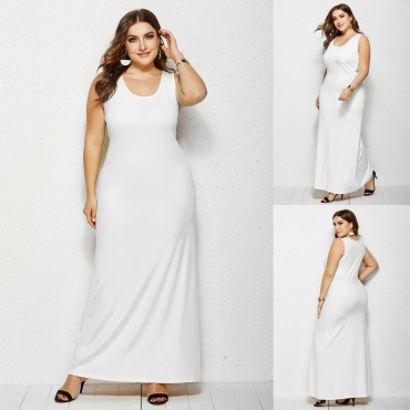 Summer Sleeveless Plus Size Long Dress in White