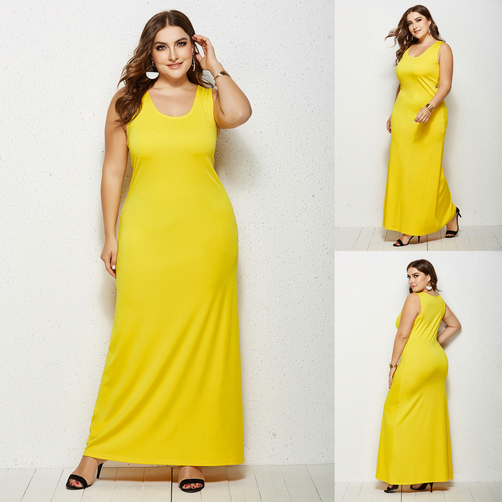 Summer Sleeveless Plus Size Long Dress in Yellow - LMT081-Y-O