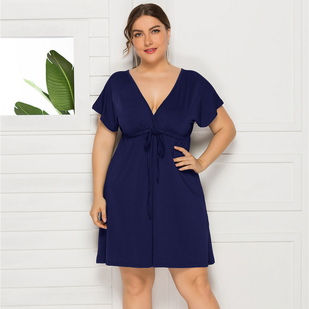 Summer Casual Plus Size Dress in Dark-Blue - LMT085-DB-O