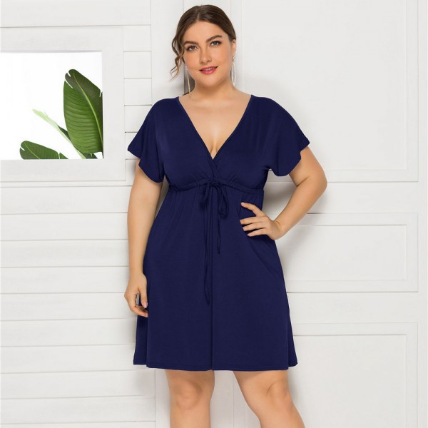 Summer Casual Plus Size Dress in Dark-Blue