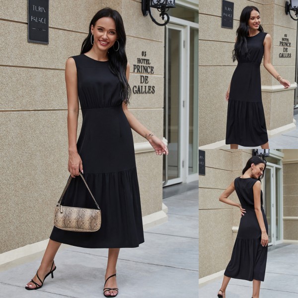 Summer Chiffon Sleeveless Dress in Black