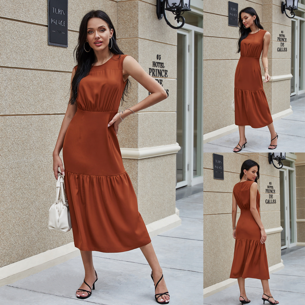 Summer Chiffon Sleeveless Dress in Brown - LMT088-BR-N
