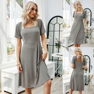 Backless Fashion Pleated Dress in Gray