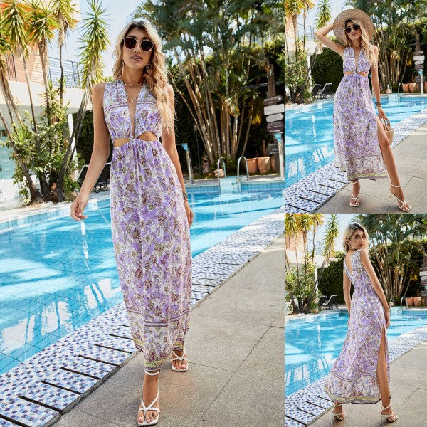 Sexy Bohemian Sleeveless Beach Dress in Purple