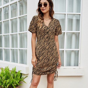 Summer Fashion Temperament Leopard Print Dress in Brown