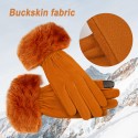 Deerskin Touch Screen Ladies Thermal Gloves in Khaki - SGHFY0020-K