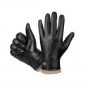 Winter Mens Driving Leather Thermal Gloves in Black - SGHFY0022-B