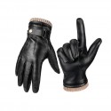 Winter Mens Driving Leather Thermal Gloves in Black - SGHFY0022-B