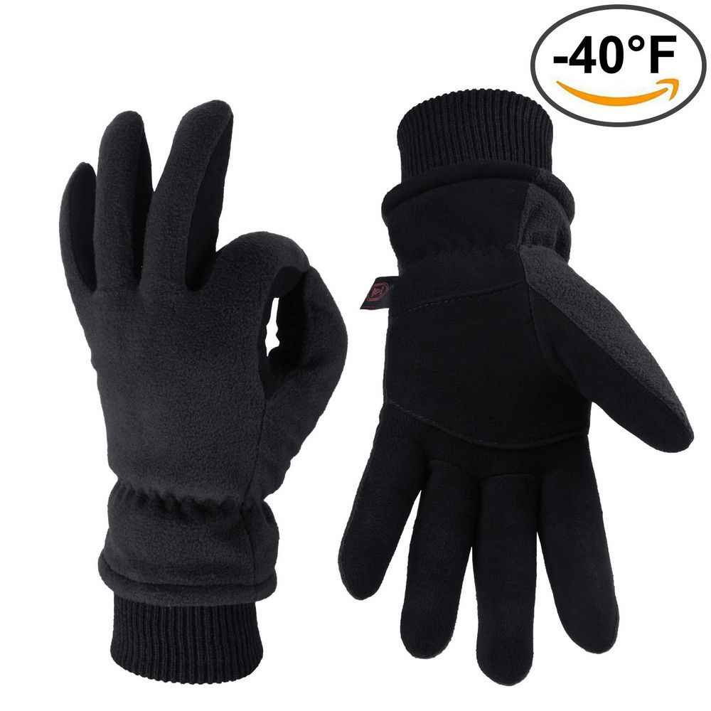 Deerskin Warm and Cold-proof Ski Gloves in Black - SGHFY0001-B