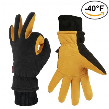 Deerskin Warm and Cold-proof Ski Gloves in Yellow and Black