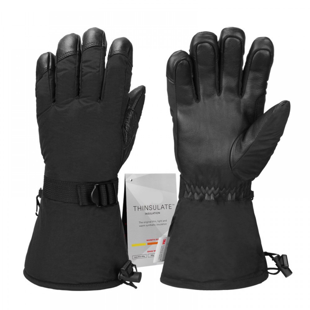 Winter Cowhide Warm Ski Gloves in Black - SGHFY0005-FB