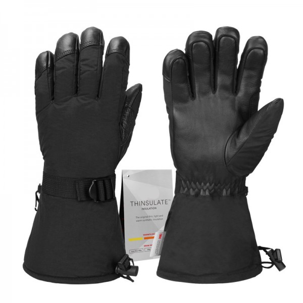 Winter Cowhide Warm Ski Gloves in Black