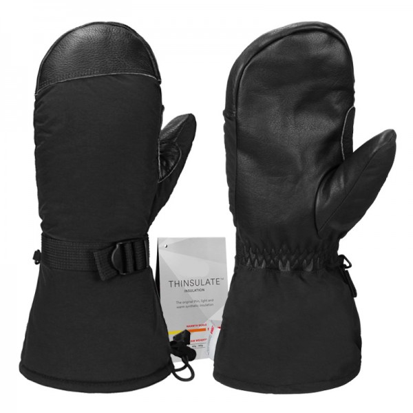Winter Cowhide Warm Ski Mittens in Black