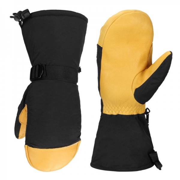 Winter Cowhide Warm Ski Mittens in Black and Yellow