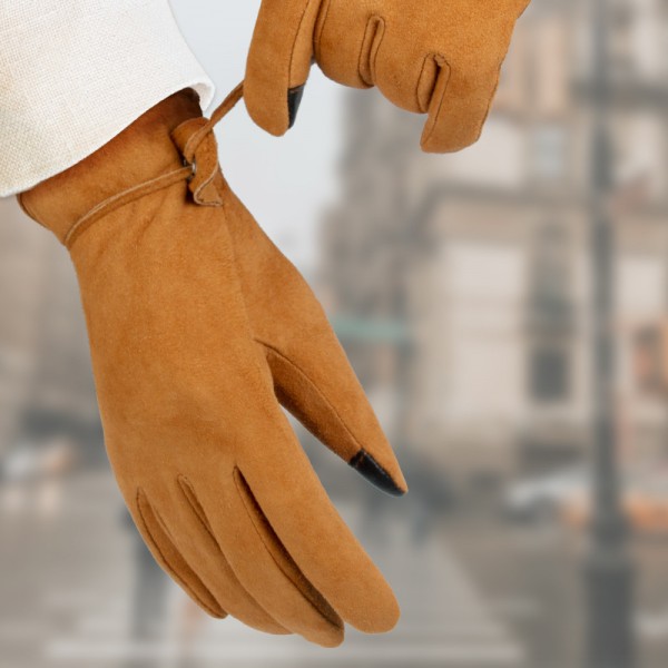 Fashion Deerskin Thermal Gloves in Khaki