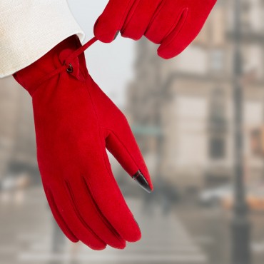 Fashion Deerskin Thermal Gloves in Red