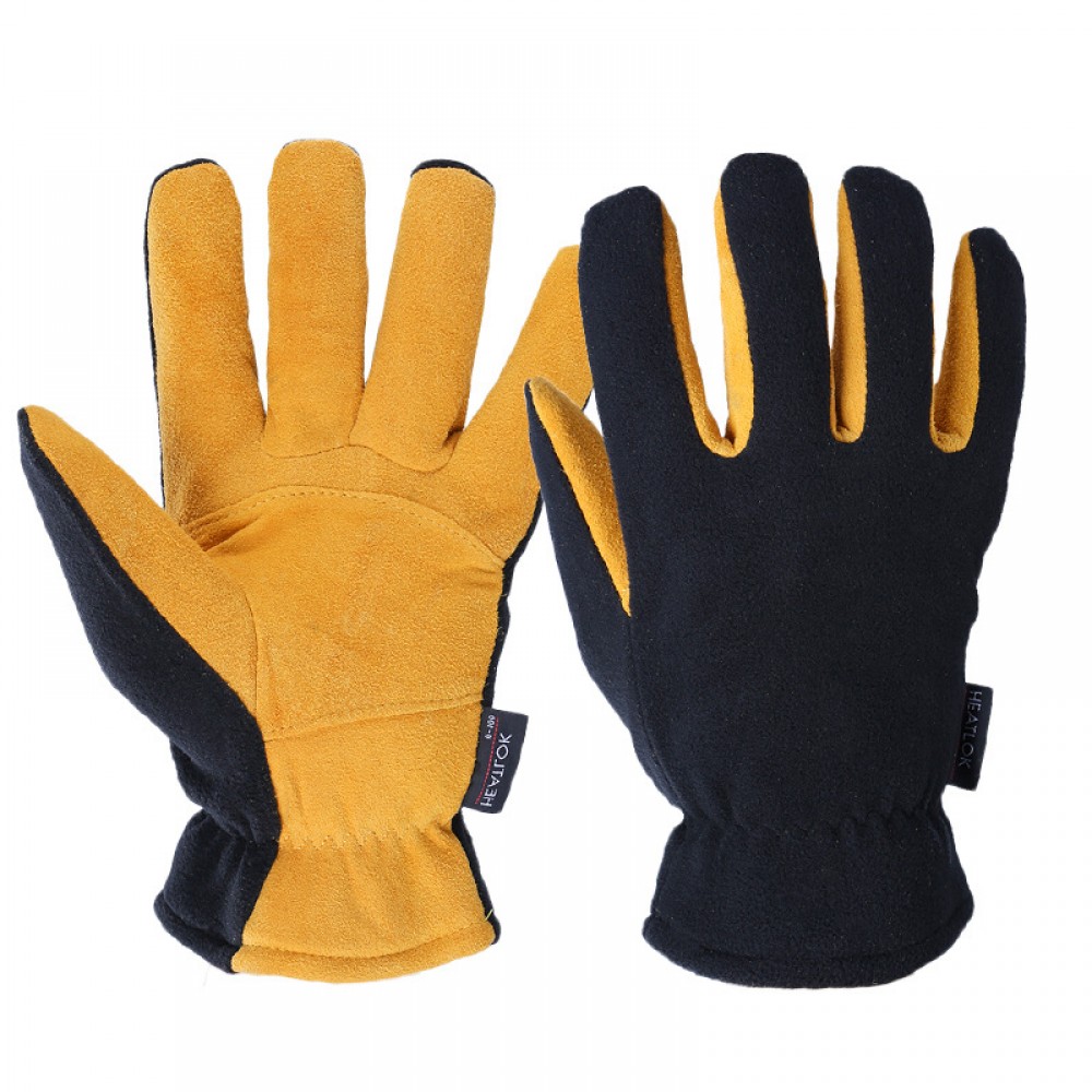 Winter Thick Buckskin Thermal Gloves in Black and Yellow - SGHFY0014-YB