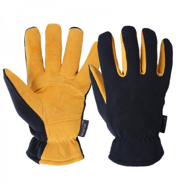 Winter Thick Buckskin Thermal Gloves in Black and Yellow