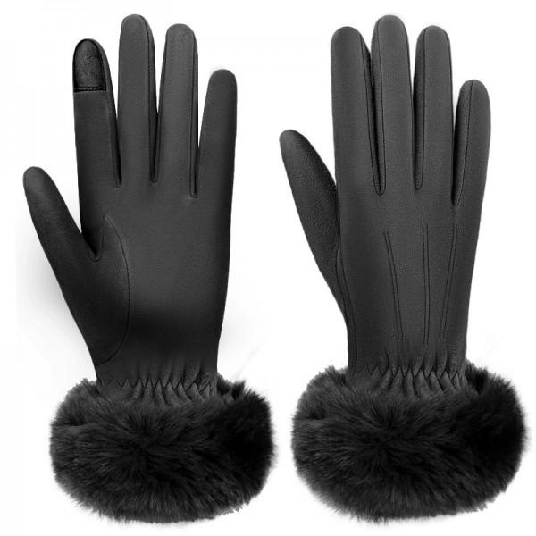 Deerskin Touch Screen Ladies Thermal Gloves in Black