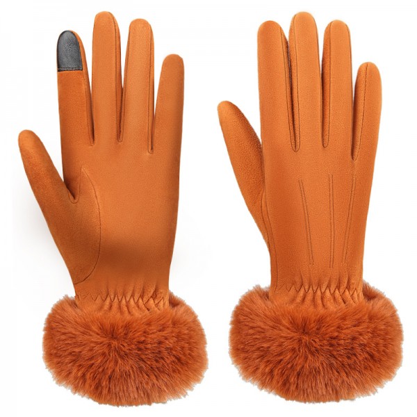 Deerskin Touch Screen Ladies Thermal Gloves in Khaki