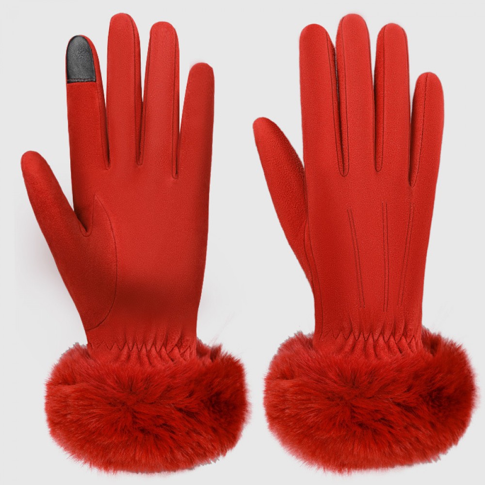 Deerskin Touch Screen Ladies Thermal Gloves in Red - SGHFY0020-R