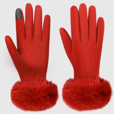 Deerskin Touch Screen Ladies Thermal Gloves in Red