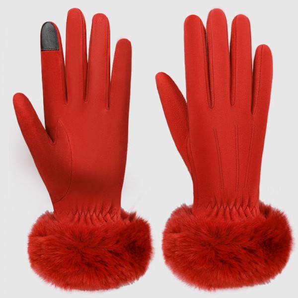 Deerskin Touch Screen Ladies Thermal Gloves in Red