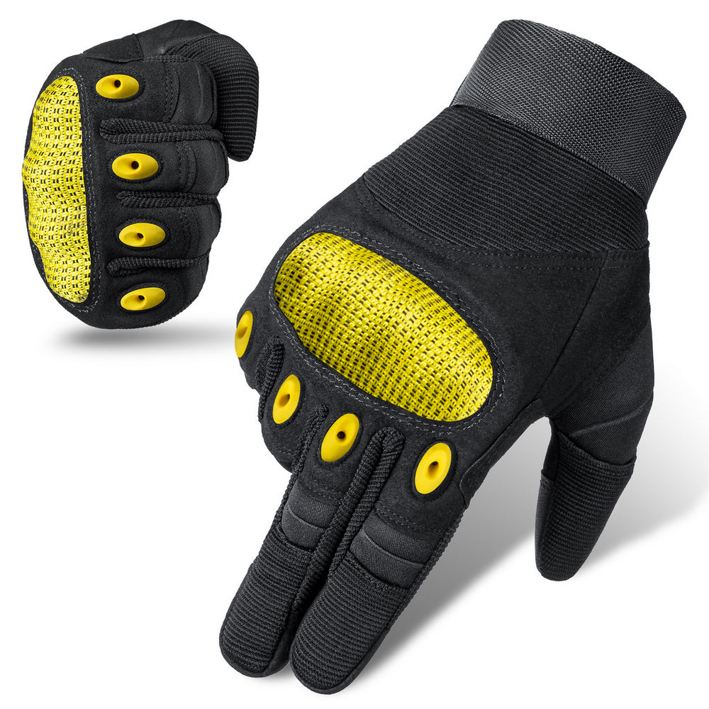 Touch Screen Hard Shell Tactical Gloves in Black and Yellow - SGHFY0028-BY