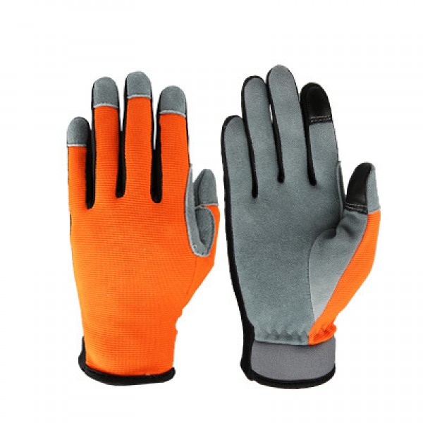 Touch Screen Breathable Labor Protection Gloves in Orange and Gray