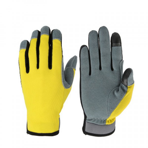 Touch Screen Breathable Labor Protection Gloves in Yellow and Gray