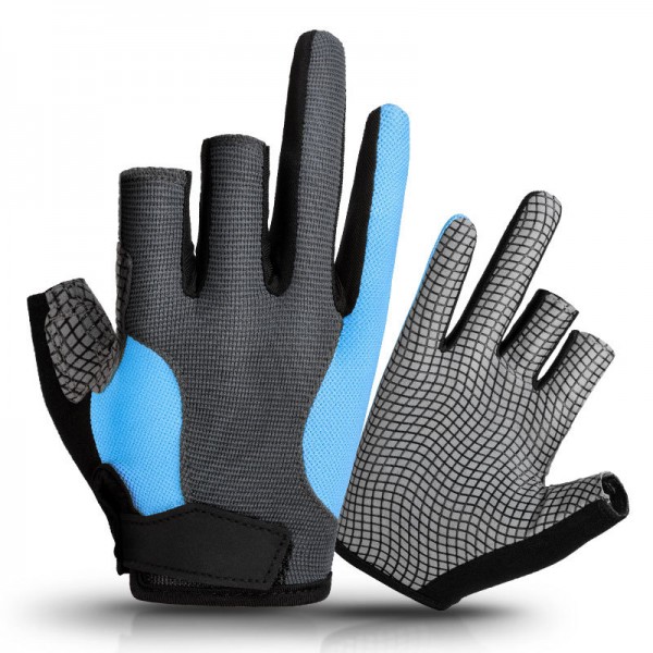 Outdoor Non-Slip Wear-Resistant Fishing Gloves in Gray and Blue