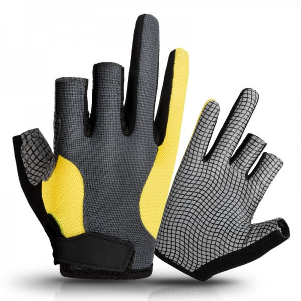 Outdoor Non-Slip Wear-Resistant Fishing Gloves in Gray and Yellow