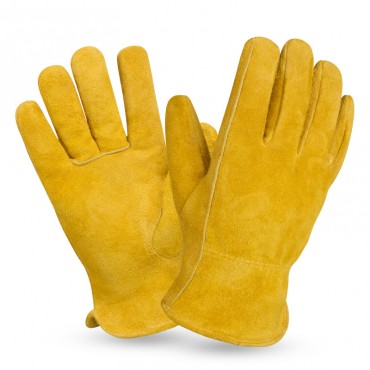 Anti-Scald Cowhide Oven Grilling Gloves in Yellow