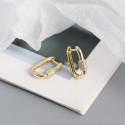 Metallic Oval Pave Hoop Earrings - MLYH074
