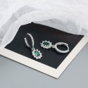 Halo Emerald Flower Dangle Earrings - MLYH279